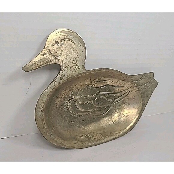 Vintage Brass Duck Bird Trinket Dish Decor Rustic Hunting Country - Picture 2 of 5
